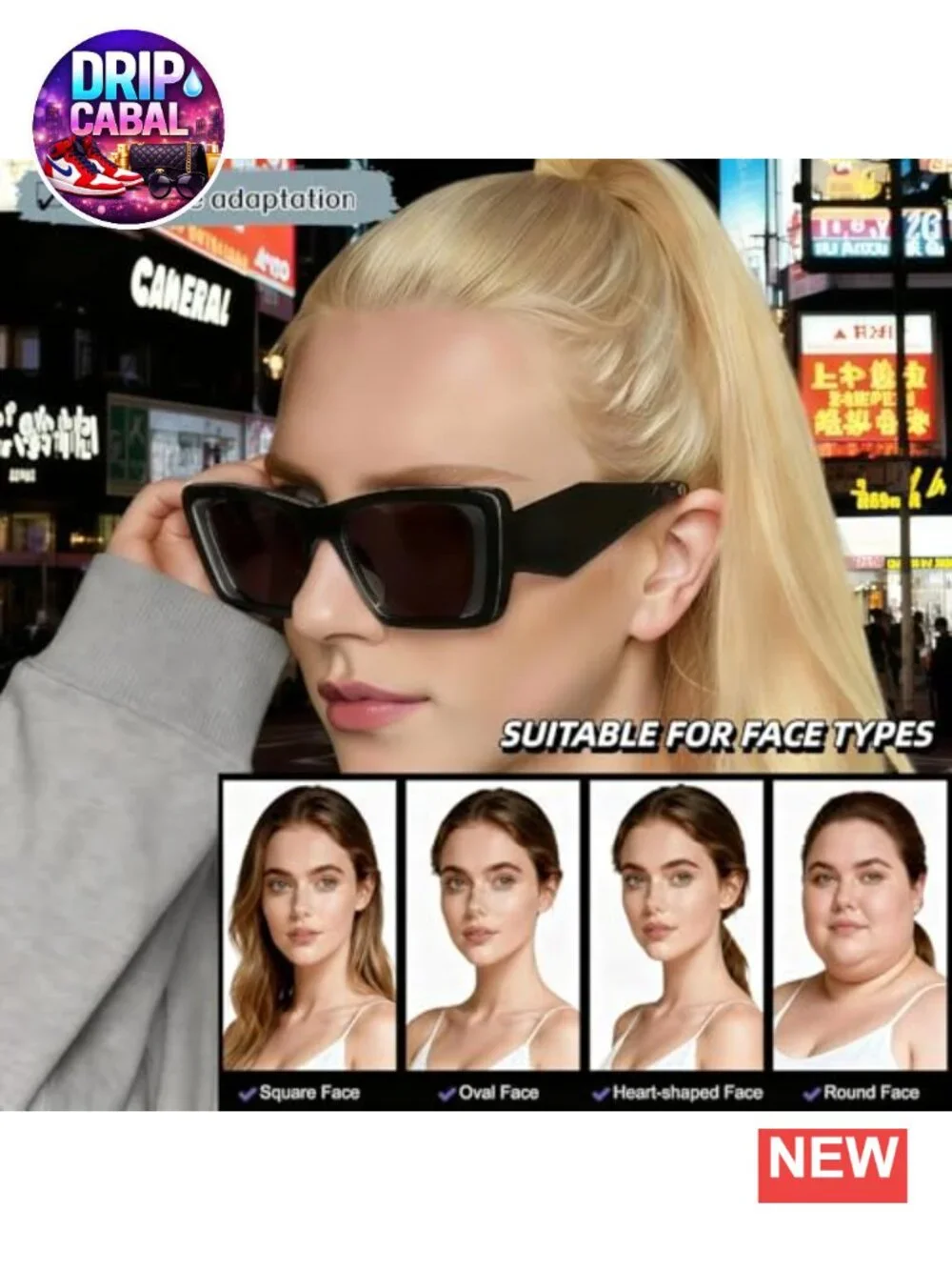 Oversized Square Sunglasses Women Retro UV Protection Plastic Frame